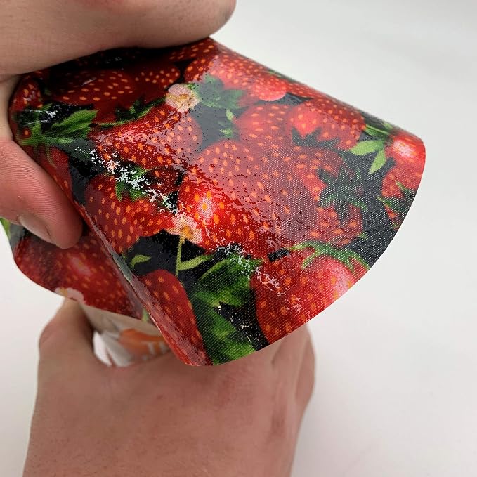Andreas Silicone Jar Opener, Strawberries – 6.25" Non-Slip Lid Gripper & Garlic Peeler, Dishwasher Safe, Multi-Use, Durable Silicone & Fabric, Made in the USA, JO-926