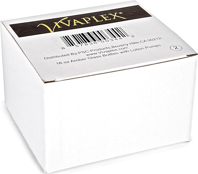 Vivaplex Large 16 oz Amber Glass Bottles with Black Lotion Pumps - 2 pk