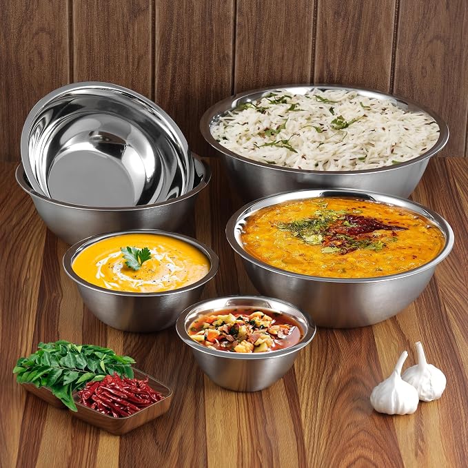 YBM HOME 5 Quart Stainless Steel Premium Mixing Bowl – Heavy Duty Deep Prep Bowl for Baking, Cooking, Dough Mixing, Salad Serving & Commercial Kitchen Use
