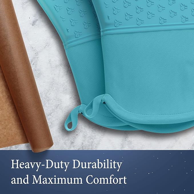 Cosy House Collection 4-Piece Oven Mitt & Pot Holder Set | Heat Resistant Trivet Cooking Gloves - Durable & Comfortable Long-Lasting Silicone - Cooking, Baking & Grilling (Turquoise)