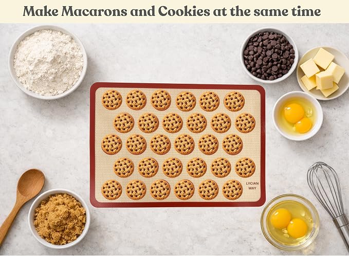 Macaron Silicone Baking Mats Set of 2, Half Sheet Nonstick Reusable Extra Thick Baking Sheet Liners for Macarons, Cookies and Pastry, Red