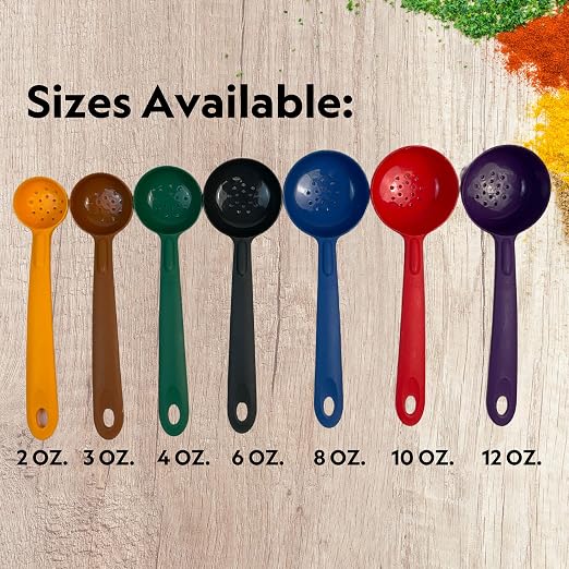 Rite-Size Rite-Size 6 oz. Perforated Round Circle Server Portion Utensil, Copolymer Plastic Heat Resistant Professional Cooking Tool, Black