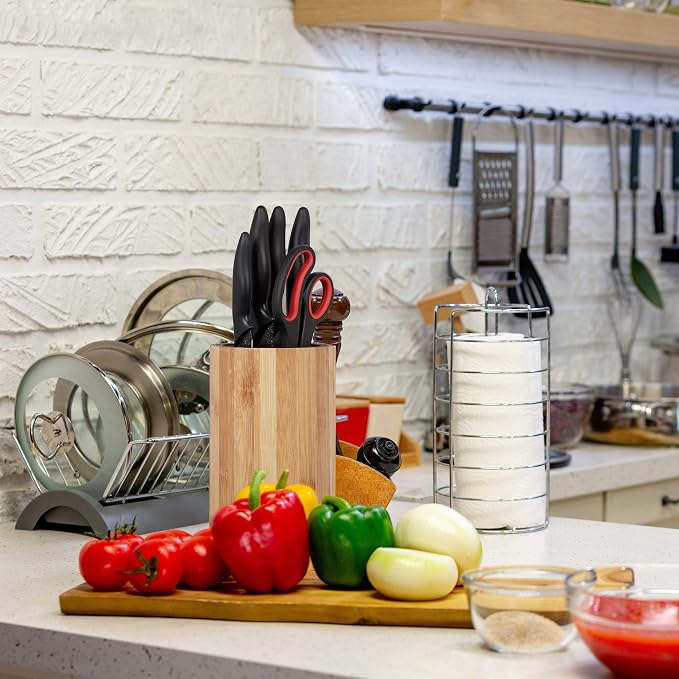 Relaxdays 10027601 Empty Bamboo Knife Block, Without Knives, for up to 10 Pieces, Rack HxD 23x12.5 cm, Natural