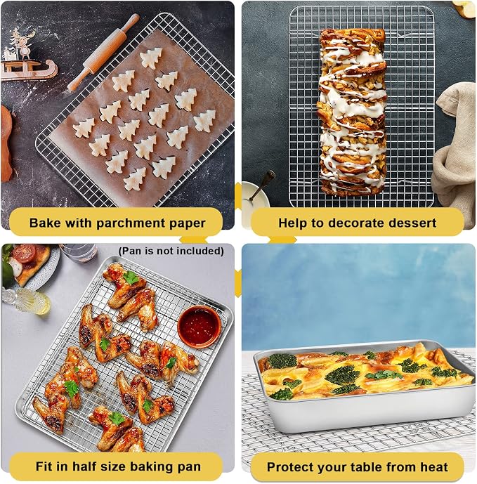 P&P CHEF 16.6 Inch Stainless Steel Cooling Baking Rack Set of 2 | Grid Cooking Racks for Griddle Roasting Grilling Warming, Good for Friends or Family, Oven & Dishwasher Safe, Heavy Duty