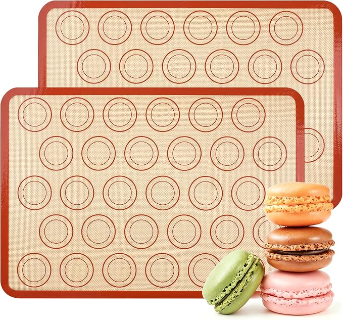 USLAI Silicone Macaron Baking Mats, 16.5 x 11.6 Inch, 2 Pack | Nonstick Half Sheet Liners with 30 Circle Guides, Reusable for Cookies and Pastry