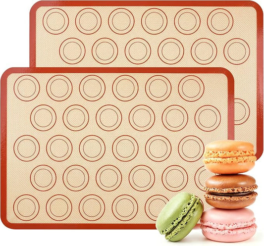 USLAI Silicone Macaron Baking Mats, 16.5 x 11.6 Inch, 2 Pack | Nonstick Half Sheet Liners with 30 Circle Guides, Reusable for Cookies and Pastry