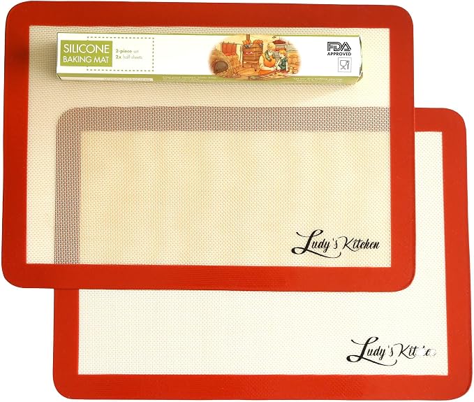 Baking Sheet Liners, 2-Pc Set by Ludy's Kitchen - Replaces Baking Papers - Commercial Grade Silicone Baking Mats - Non Stick, Durable, & Reusable Oven Pan Liners - Great Gift Ideas