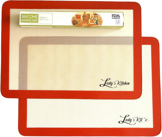Baking Sheet Liners, 2-Pc Set by Ludy's Kitchen - Replaces Baking Papers - Commercial Grade Silicone Baking Mats - Non Stick, Durable, & Reusable Oven Pan Liners - Great Gift Ideas