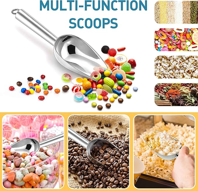 Herogo 3oz Mini ice Scoop Set of 2, Small Stainless Steel Scooper for Candy/Flour/Bean/Pet Food/ Ice Cube, Metal Utility Scoops for Kitchen Bar Party Wedding, Dishwasher Safe & Heavy Duty