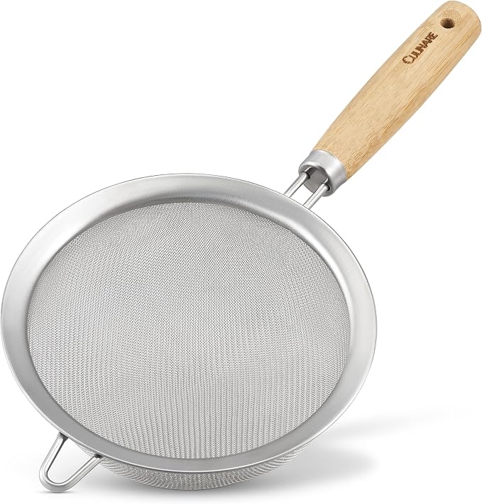 Culinare Naturals Sieve, Sustainable Bamboo/Stainless Steel, 33 cm x 16 cm, Kitchen Food Strainer Utensil/Tool, Fine Mesh Metal, Not Dishwasher Safe