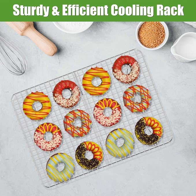 Homikit Stainless Steel Large Cooling Racks Set, 15.3x11.3 Inch, Rust Free | 2 Pack Cookie Baking Racks Fits 16x12 Jelly Roll Pan, Oven Rack for Bacon Bread Pizza, Metal Grilling Grid, Dishwasher Safe
