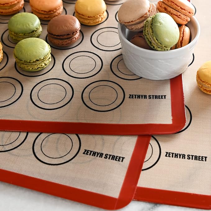 Macaron Baking Mat Silicone Non Stick, Half Sheet Reusable Pack of 4 Red | Non-Stick Macaron Mat for Easy Baking, Heat Resistant & Dishwasher Safe, Reusable & Eco-Friendly, For Cookies & More (11x16”)