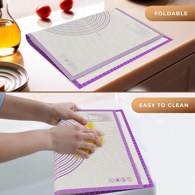 26 * 16 inches Purple, Non-Slip Silicone Baking Sheets - Baking Mat with 0.7mm Thickness - Non-Stick Pastry & Cookie Mat for Kitchen Counter for Rolling Out Dough with Measurements.