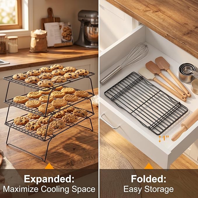 Cooling Racks for Baking, 3-Tier Stackable Wire Cooling Rack Set 10"x15.8",Heavy Duty Oven Safe Rust-Resistant Wire Rack for Cookie Sheet Roasting Grilling, Dishwasher Safe