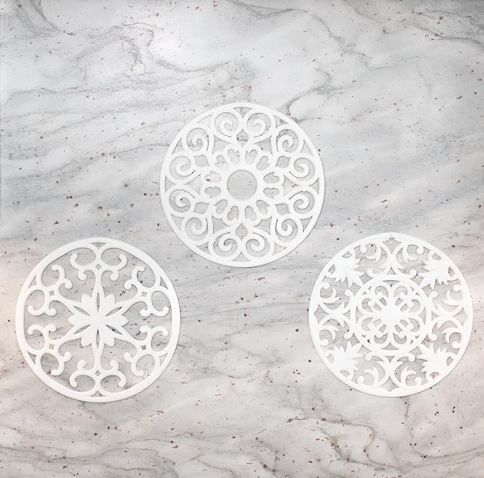 GASARE, Extra Large, Thick, 10" Silicone Trivets for Hot Dishes, Pots, and Pans, Hot Pads for Countertops, Flexible, Dishwasher Safe, 10 x ¼ Inches, Set of 3, White