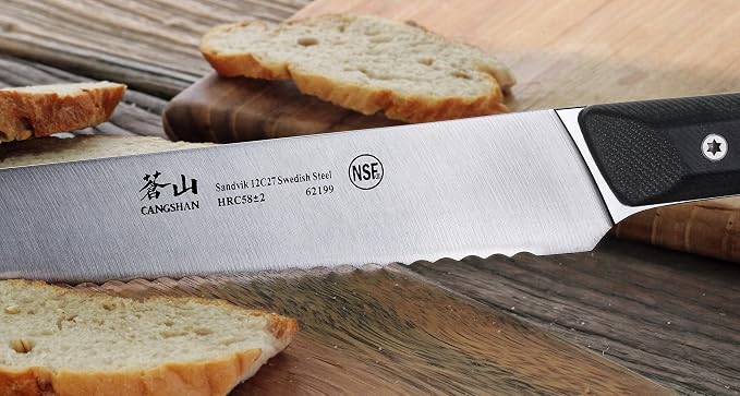 Cangshan TG Series 62199 Swedish 12C27 Steel Bread Knife, 10.25-Inch, G10 Handle