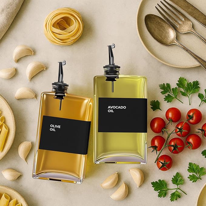 Glass Oil Dispenser for Kitchen, Olive Oil Dispenser Bottle, 2 Pack, Black
