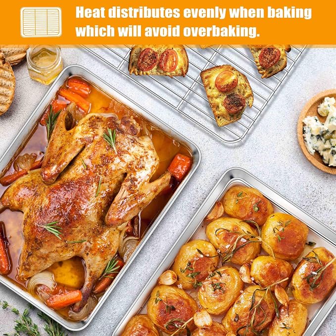 Homikit 16x12 Inch Baking Sheet with Wire Cooling Rack (1 Pan+1 Rack) | Stainless Steel Cookie Sheets for Baking, Metal Jelly Roll Pan Nonstick, Bacon Tray with Rack Set for Oven, Dishwasher Safe