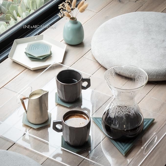 LINE+ARC Extra Thick Silicone Trivets (Featured in ELLE Decor & BuzzFeed) Waterproof Dishwasher-Safe Stain Resistant (Set of 3 Sandstone Degrē Trivets) Outdoor Rubber Beige Mid-Century Modern