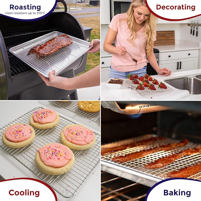 KITCHENATICS Jelly Roll Cooling Rack Stainless Steel Oven Safe 10x15 Inches | Fits a standard 10x15 jelly roll pan for grilling, broiling and draining grease while cooking