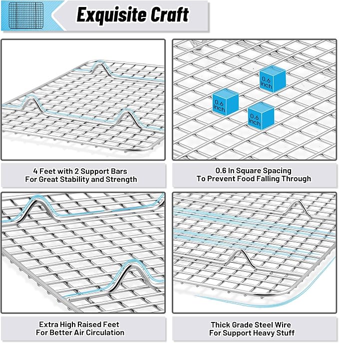 TeamFar Small Cooling Racks, 2-Piece Stainless Steel 9.75’’ x 7.5’’ Heavy Duty Grid Wire Rack for Baking Roasting Broiling Drying, Fits Small Toaster Oven, Non-Toxic & Heavy Duty, Dishwasher Safe