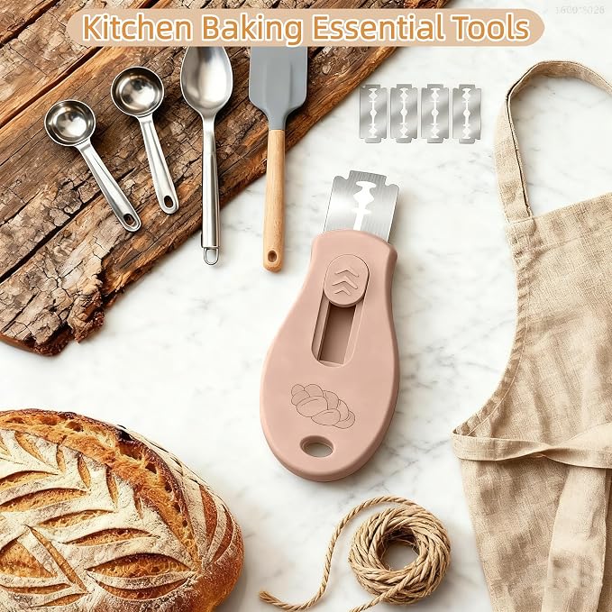 Bread Lame Sourdough Scoring Tool, Extractable & Magnetic Bread Scoring Tool, Scoring Knife for Bread Baking, Bread Razor for Homemade Bread, Sourdough Scorer Tool, Includes 5 Razor Blades-Brown