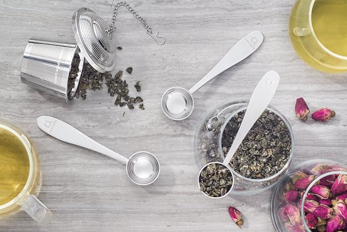 Apace Living Tea Scoop (Set of 3) - Stainless Steel Measuring Spoons for Loose Leaf Tea, Coffee and More (M, Silver)