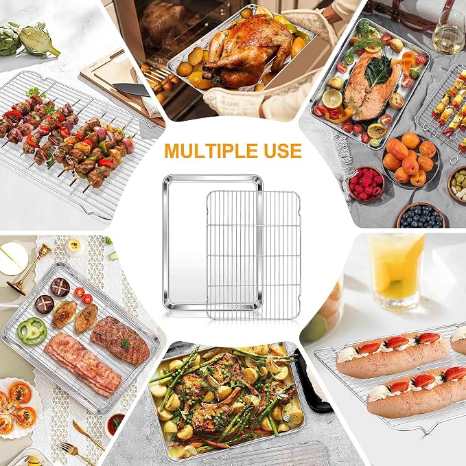 Homikit Large Baking Sheet with Wire Cooling Rack Set (2 Pans+2 Racks) | 20x14 Inch XL Stainless Steel Cookie Sheets & Cooling Racks, Big Metal Bacon Crisp Trays Non Toxic, Oven & Dishwasher Safe