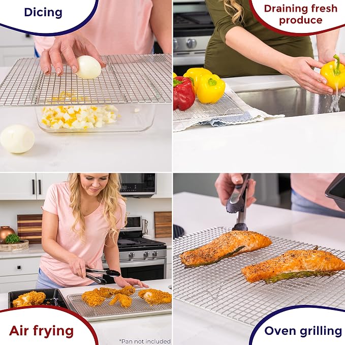 KITCHENATICS Half Sheet Cooling Rack Stainless Steel Oven Safe Set of 2 | Fits standard 13x18 half sheet pans for oven roasting, broiling, grilling, drying and baking sheet cooling