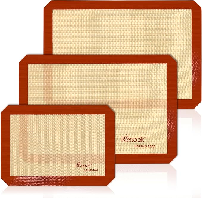 Silicone Baking Mats, 3PACK Reusable Non-stick Baking Mats for Cookies, Easy Clean & Non-Slip Food Grade, 16.5’’ x 11.6’’ Baking Sheets for Cookies, Bread and Pastry, Baking Supplies for Oven