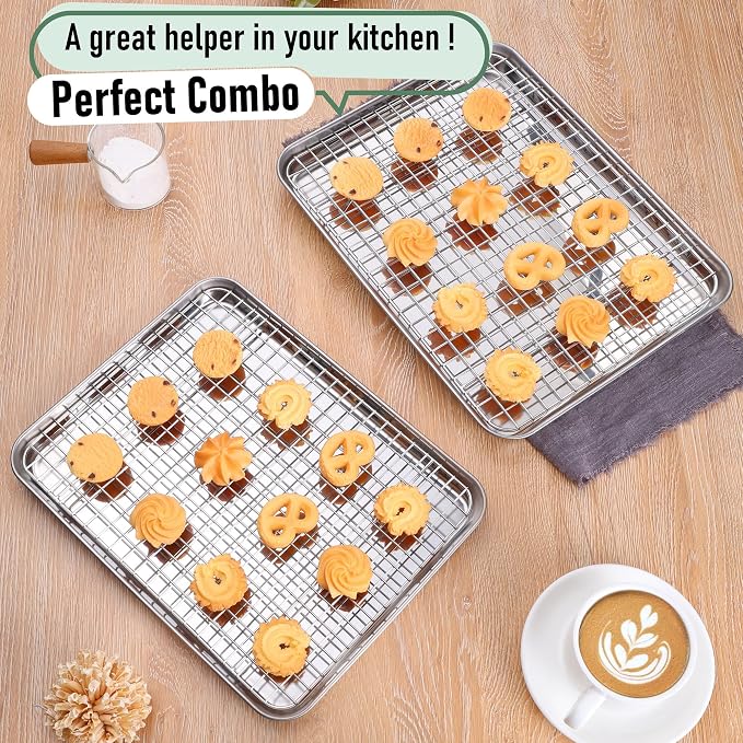 Homikit Baking Half Sheet with Rack Set (2 Pans+2 Cooling Racks), 18" x 13" | Stainless Steel Cookie Sheets Pan with Wire Cooling Racks for Baking, Nonstick Large Bacon Crisp Trays for Oven, Non Toxic