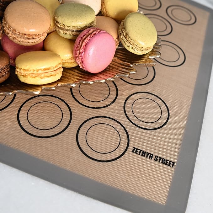 Macaron Baking Mat Silicone Non Stick, 3/4 Sheet Reusable Pack of 3 Gray | Non-Stick Macaron Mat for Easy Baking, Heat Resistant & Dishwasher Safe, Reusable & Eco-Friendly, For Cookies & More, 13x19”