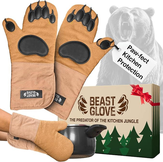 Bear Paw Oven Mitts (Beast Gloves) Funny Heat Resistant Oven Gloves, Non Slip Silicone Grip Bear Hands, Thick Potholders Set for Baking Grilling BBQ, Kitchen Gift, Cooking Gifts Kitchen Mitts Set