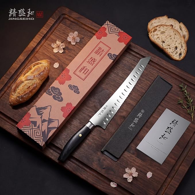Bread Knife for Homemade Bread,Serrated Blade 10 in with Cover | Offset Handle, Outward-Curved Edge for Clean Even Slices, Slicer Cuts Sourdough, Bagels, Ham, Pineapple, Ideal Gift