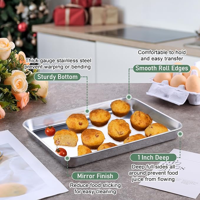Homikit Cookie Sheet with Rack (2 Small Baking Sheets+2 Racks), 10 x 8 Inch | Stainless Steel Baking Sheet with Wire Rack Set for Baking Roasting Cooling, Toaster Oven Pan Bacon Tray with Cooling Rack