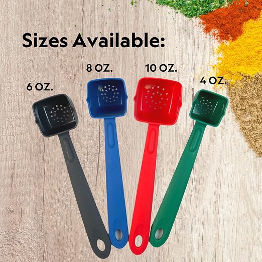 Rite-Size 10 oz. Perforated Square Server Portion Utensil, Copolymer Plastic Heat Resistant Professional Cooking Tool, Red