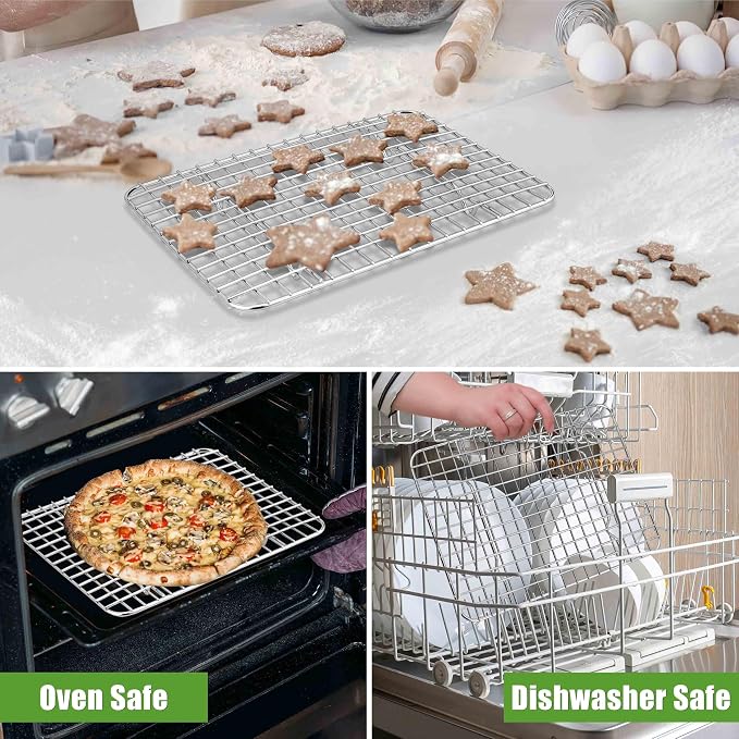 Homikit 9.75"x7.5" Stainless Steel Cooling Rack Set Fit 10x8 Inch Sheet Pan | 2 Pack Small Baking Wire Racks, Oven Bacon Rack for Cookie Bread Pizza, Metal Grilling Grids, Rust Free, Dishwasher Safe