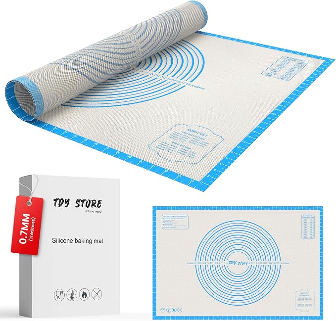 26 * 16 inches blue, Non-Slip Silicone Baking Sheets - Baking Mat with 0.7mm Thickness - Non-Stick Pastry & Cookie Mat for Kitchen Counter for Rolling Out Dough with Measurements.