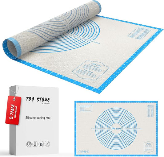 26 * 16 inches blue, Non-Slip Silicone Baking Sheets - Baking Mat with 0.7mm Thickness - Non-Stick Pastry & Cookie Mat for Kitchen Counter for Rolling Out Dough with Measurements.