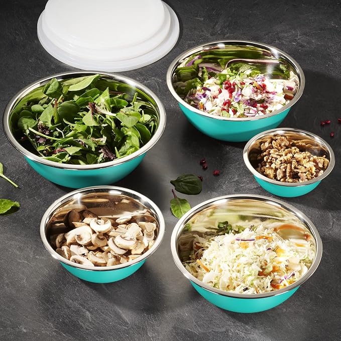 10-Piece Stainless Steel Mixing Bowl Set with Lids for Food Prep & Storage | WHYSKO Mixing Bowls with Lids Set - .75, 1, 1.5, 3 & 5 Quart Kitchen Bowls, Rustproof Metal Nesting Bowls, Dishwasher Safe