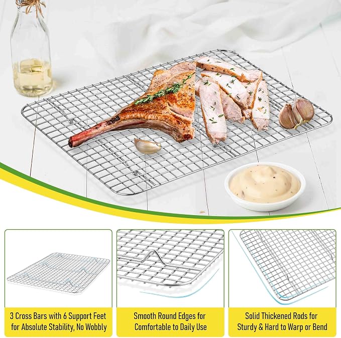 Homikit Stainless Steel Large Cooling Racks Set, 15.3x11.3 Inch, Rust Free | 2 Pack Cookie Baking Racks Fits 16x12 Jelly Roll Pan, Oven Rack for Bacon Bread Pizza, Metal Grilling Grid, Dishwasher Safe