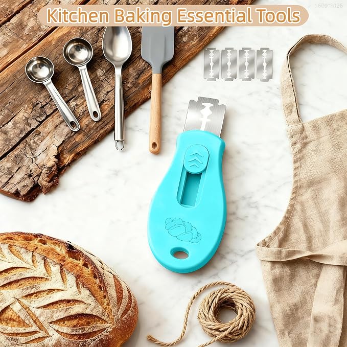 Bread Lame Sourdough Scoring Tool, Extractable & Magnetic Bread Scoring Tool, Scoring Knife for Bread Baking, Bread Razor for Homemade Bread, Sourdough Scorer Tool, Includes 5 Razor Blades-Turquoise