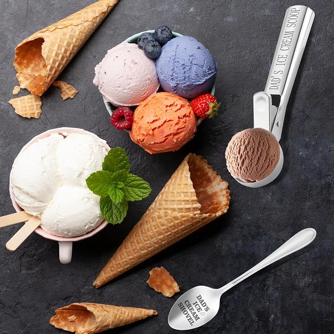 Dad Gifts, Fathers Day Birthday Gifts for Dad from Daughter Son, Dad's Ice Cream Bowl Scoop Shovel Spoon Set, Ice Cream Present for Daddy Him Man