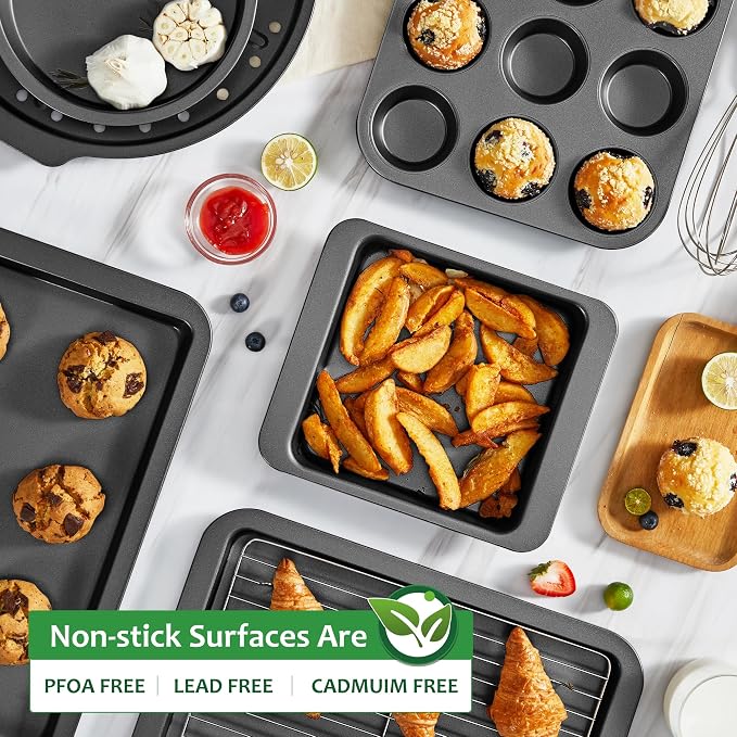 HONGBAKE Non-Stick Muffin Pans, Cupcake Pan with Silicone Baking Cups, 2 Pack Non toxic Healthy Muffin tin, Heavy duty-Dark Grey