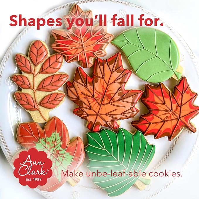 Ann Clark Fall Leaves 7-Pc. Cookie Cutter Set, Made in USA, Birch, Maple, Oak, Hawthorn and Teardrop Leaves