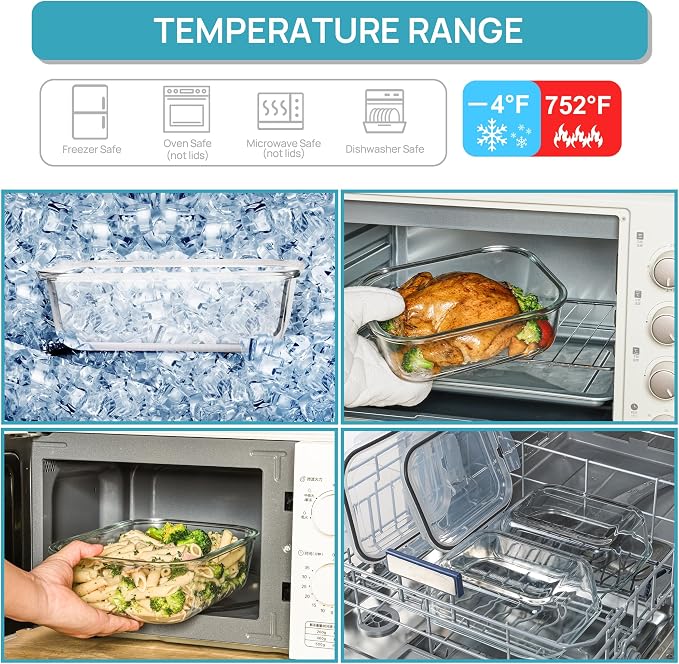 Vtopmart 1Pack 2260ml/76.4oz Extra Large Glass Storage Container with Lid | Meal Prep Food Container Set, Snap Airtight Lids for Baking, Microwave, Oven, Leak Proof, for Freezer, Dishwasher, BPA Free