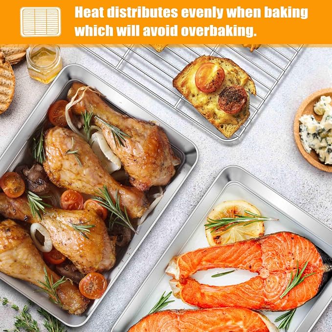 Homikit Mini Baking Sheet with Wire Rack for Toaster Oven (2 Pans+2 Racks) | 9x7 Inch Stainless Steel Baking Sheets with Cooling Racks Set, Small Cookie Pans Nonstick, Metal Bacon Tray, Dishwasher Safe