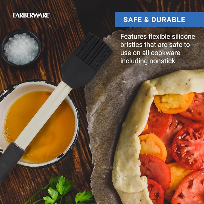 Farberware Silicone Basting Brush with Black Handle, 16-Inch Pastry and BBQ Brush for Grilling, Roasting, and Baking - Dishwasher Safe Kitchen Tool