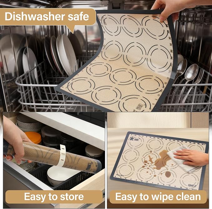 GUANCI 2 Pack Silicone Baking Mats, 11.6" x 16.5" Each, 0.7mm Thick, Food Grade Non-Stick Reusable Baking Mats & Baking Sheet Liners for Cookies, Macarons, Bread, Pizza & Pastry