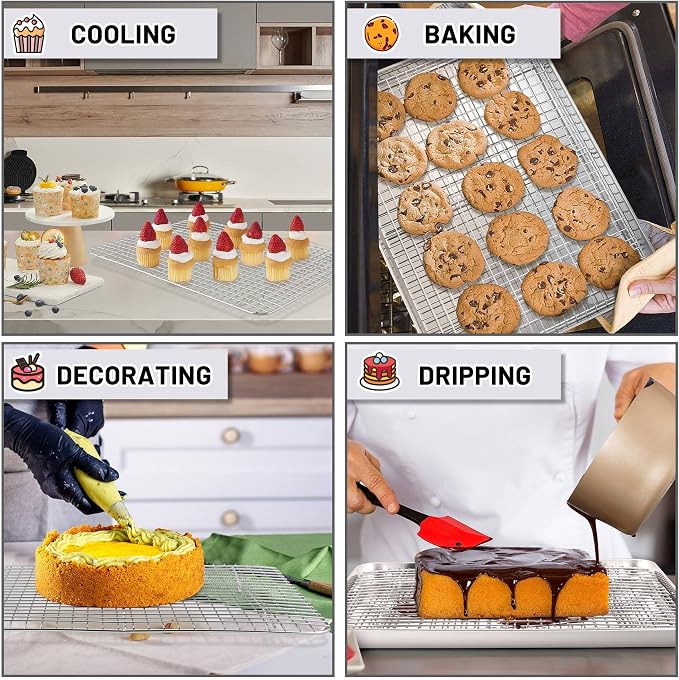 TeamFar Cooling Racks, 2 Pack 15.3" x 11.2" Stainless Steel Grid Wire Rack for Baking Roasting Grilling Drying, Metal Mesh Oven Rack for Chicken Bacon Cookies, Non-Toxic & Dishwasher Safe